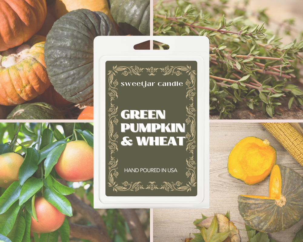 Green Pumpkin & Wheat Wax Melt - Non Toxic Wax Melt - Natural Soy Wax Melts - Handmade in USA -  SweetJarCandle Wax Melts